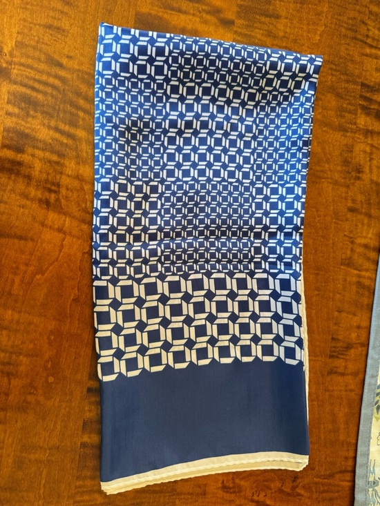 Jean Caseeere Navy and White Geometric Silk Scarf - Picture 8 of 9